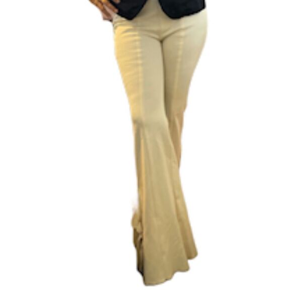 Common Sense Cream Flare High Rise pullover Style Leg Tie Details Pants.Size L - Picture 5 of 16